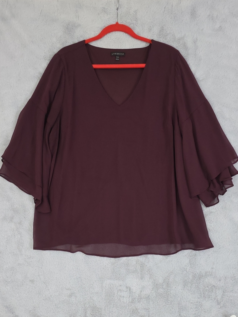 *Lane Bryant Women's 18/20 Burgundy Chiffon V-Neck Flutter Sleeve Blouse